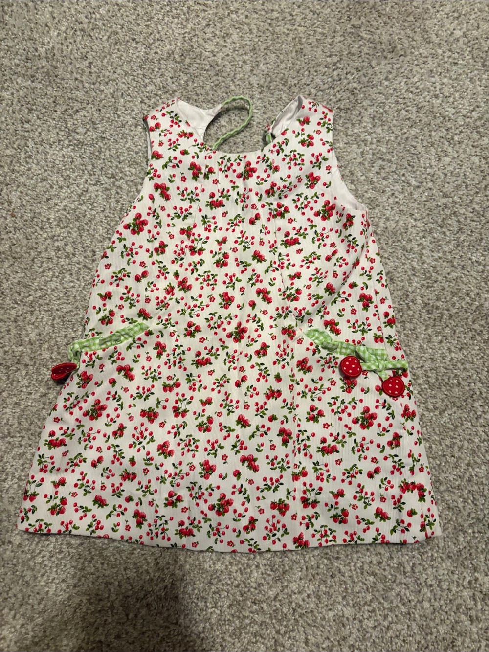 Florence Eiseman Cherry Print Sleeveless Dress - White, Red & Green